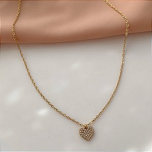 COLAR CORAÇÃO DELICADO ZIRCÔNIAS DOURADO AÇO 316L⭐️