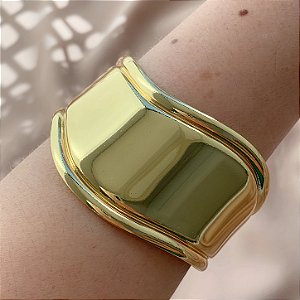 PULSEIRA/BRACELETE GROSSO ONDULADO BORDA DETALHADA DOURADO AÇO 316L⭐️