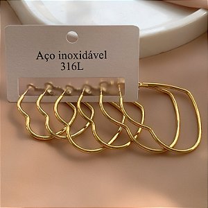 BRINCO KIT ARGOLAS DE CORAÇÃO FIO DOURADO AÇO 316L⭐️
