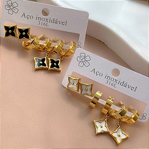 BRINCO KIT TREVOS TRIANGULAR DOURADO AÇO 316L⭐️