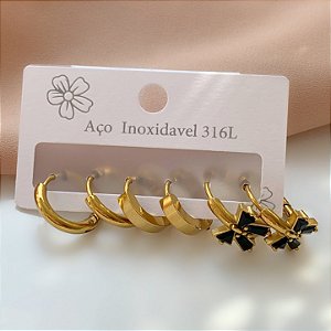 BRINCO KIT LAÇO ZIRCÔNIA DOURADO AÇO 316L⭐️