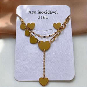 COLAR E BRINCO KIT CORAÇÃO PÊNDULO DOURADO AÇO 316L⭐️