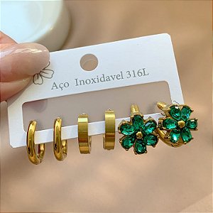 BRINCO KIT FLOR ZIRCÔNIA GRUPO 2 DOURADO AÇO 316L⭐️