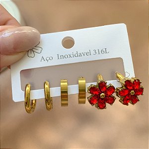 BRINCO KIT FLOR ZIRCÔNIA GRUPO 2 DOURADO AÇO 316L⭐️
