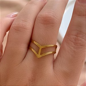 ANEL V FIO DUPLO DOURADO AÇO 316L⭐️