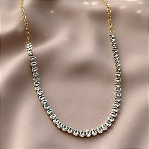 COLAR RIVIERA ZIRCÔNIA GOTAS ELOS CORAÇÕES DOURADO AÇO 316L⭐️