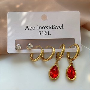 BRINCO KIT GOTA ZIRCÔNIA GRUPO 2 DOURADO AÇO 316L⭐️