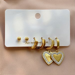 BRINCO KIT CORAÇÃO BARBIE DOURADO AÇO 316L⭐️