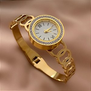BRACELETE RELÓGIO ELOS VAZADOS DOURADO AÇO 316L⭐️