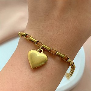 PULSEIRA CORRENTE PINGENTE CORAÇÃO LISO DOURADO AÇO 316L⭐️