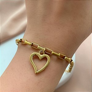 PULSEIRA CORRENTE PINGENTE CORAÇÃO VAZADO DOURADO AÇO 316L⭐️