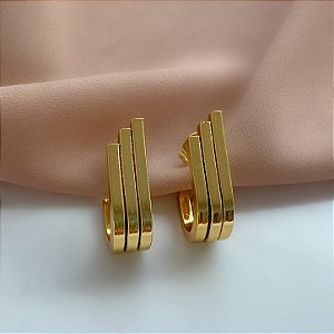 BRINCO TRÊS FIOS ACHATADOS ASSIMÉTRICOS DOURADO AÇO 316L⭐️