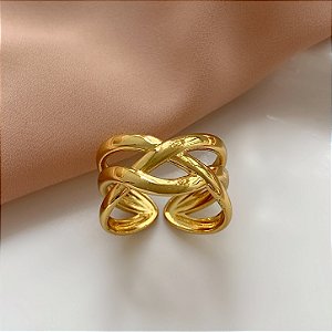 ANEL REGULÁVEL FIOS LISOS ENTRELAÇADOS DOURADO AÇO 316L⭐️