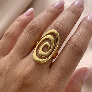 ANEL REGULÁVEL OVAL FIO ESPIRAL DOURADO AÇO 316L⭐️