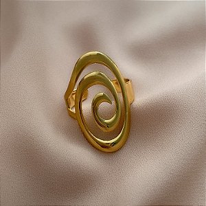 ANEL REGULÁVEL OVAL FIO ESPIRAL DOURADO AÇO 316L⭐️