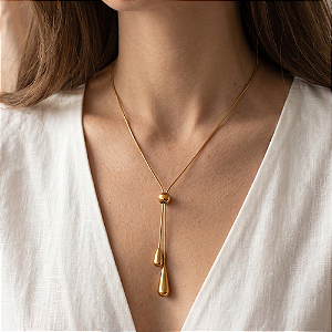 COLAR GRAVATINHA PONTEIRA GOTA DOURADO AÇO 316L⭐️