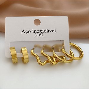 BRINCO KIT ARGOLAS VARIADAS E ESTRELA DOURADO AÇO 316L⭐️