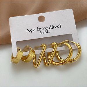 BRINCO KIT ARGOLAS VARIADAS E ESTRELA DOURADO AÇO 316L⭐️