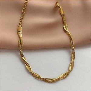 PULSEIRA CORRENTE COBRA FINA ENTRELAÇADAS DOURADO AÇO 316L⭐️