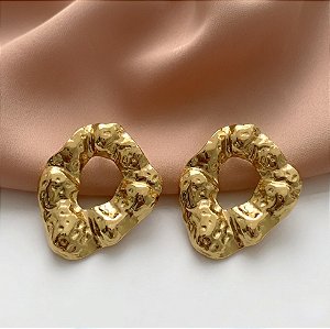 BRINCO ABSTRATO TEXTURIZADO DOURADO AÇO 316L⭐️