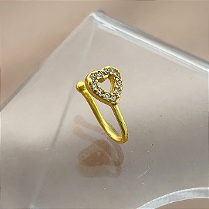PIERCING FAKE CORAÇÃO VAZADO CRAVEJADO DOURADO AÇO 316L⭐️