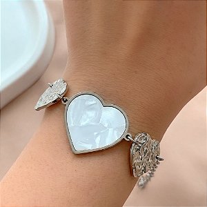 PULSEIRA CORAÇÃO MADREPÉROLA E MARTELADO AÇO 316L⭐️