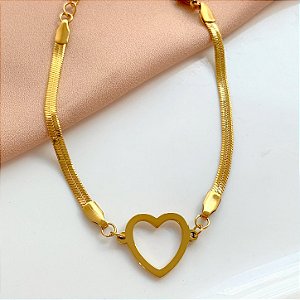PULSEIRA FITA CORAÇÃO VAZADO DOURADO AÇO 316L⭐️