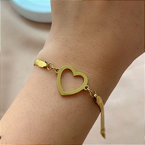 PULSEIRA FITA CORAÇÃO VAZADO DOURADO AÇO 316L⭐️