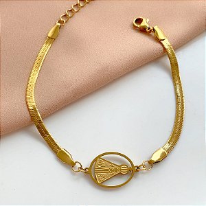 PULSEIRA FITA NOSSA SENHORA DOURADO AÇO 316L⭐️