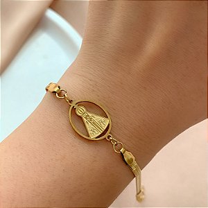 PULSEIRA FITA NOSSA SENHORA DOURADO AÇO 316L⭐️