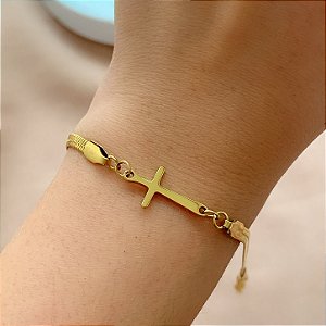 PULSEIRA FITA CRUZ DOURADO AÇO 316L⭐️