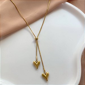 COLAR GRAVATINHA PONTEIRA CORAÇÃO SLIM DOURADO AÇO 316L⭐️