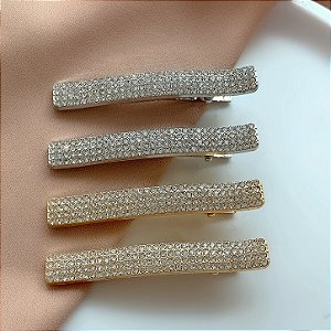 KIT DE PRESILHAS RETANGULAR BICO DE PATO STRASS BIJU
