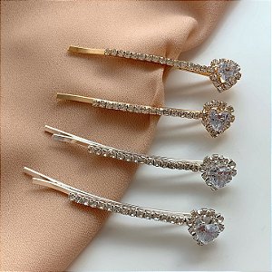 KIT COM 2 GRAMPOS DE CABELO ZIRCÔNIAS CORAÇÃO BIJU