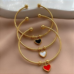 PULSEIRA /BRACELETE PINGENTE CORAÇÃO COLOR DOURADO AÇO 316L⭐️