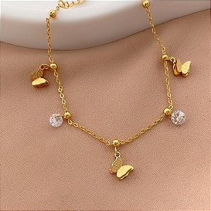 PULSEIRA BORBOLETAS E ZIRCÔNIAS DOURADO AÇO 316L⭐️