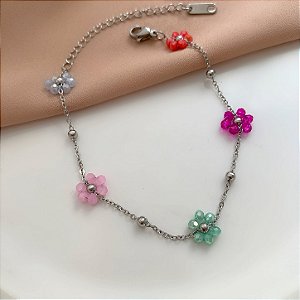 PULSEIRA FLORZINHA DE CRISTAIS COLORIDAS AÇO 316L⭐️