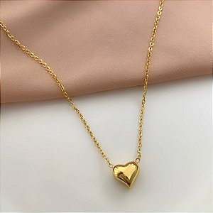 COLAR PINGENTE CORAÇÃO MÉDIO BOLEADO DOURADO AÇO 316L⭐️
