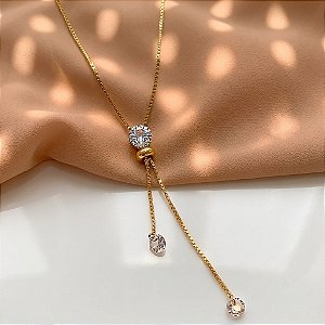 COLAR GRAVATINHA PEDRA REDONDA ZIRCÔNIA DOURADO AÇO 316L⭐️