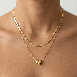 COLAR DUPLO FITA E MINI CORAÇÃO DOURADO AÇO 316L⭐️