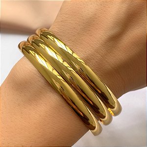PULSEIRA KIT 3 AROS LISOS DOURADO AÇO 316L⭐️
