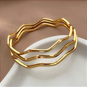 PULSEIRA KIT 3 AROS ONDULADOS DOURADO AÇO 316L⭐️