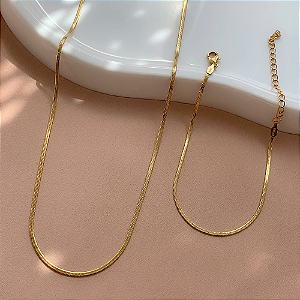 COLAR E PULSEIRA KIT FITA FINÍSSIMA DOURADO AÇO 316L⭐️