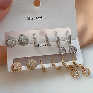 BRINCO KIT ARGOLINHAS CRAVEJADAS LUNA BIJU