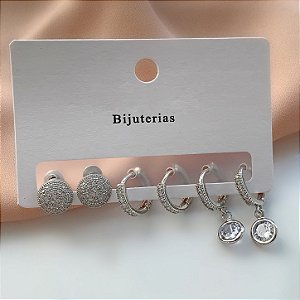 BRINCO KIT ARGOLINHAS CRAVEJADAS LUNA BIJU