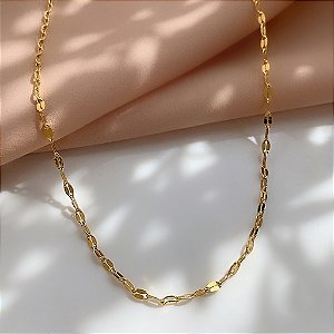 COLAR CORRENTE PLAQUINHAS ACHATADAS DOURADO AÇO 316L⭐️