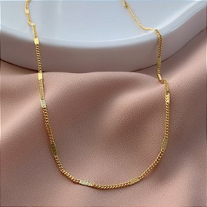 COLAR GRUMET PLAQUINHAS RETANGULARES DOURADO AÇO 316L⭐️