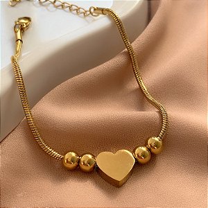 PULSEIRA CORRENTE BOLEADA CORAÇÃO LISO P DOURADO AÇO 316L⭐️