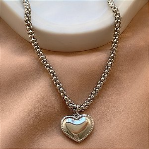 COLAR CORRENTE GROSSA PINGENTE CORAÇÃO AÇO 316L⭐️
