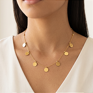COLAR MEDALINHAS REDONDAS DOURADO AÇO 316L⭐️